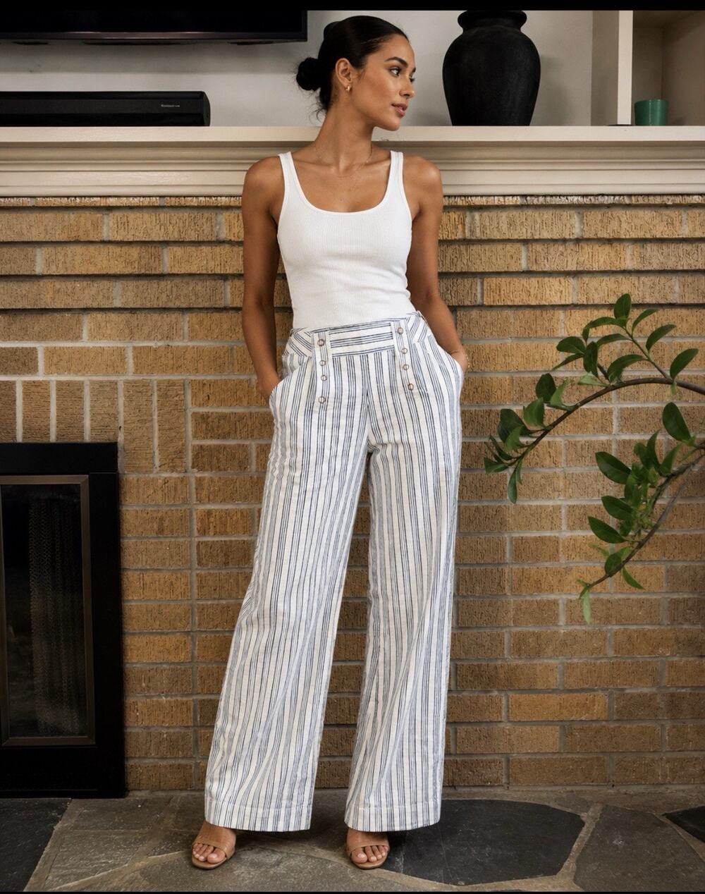 LONDON JEAN STRIPED CHINO FLARE LEG Sz 12 MEDITERRANEAN RESORT COASTAL NAUTICAL